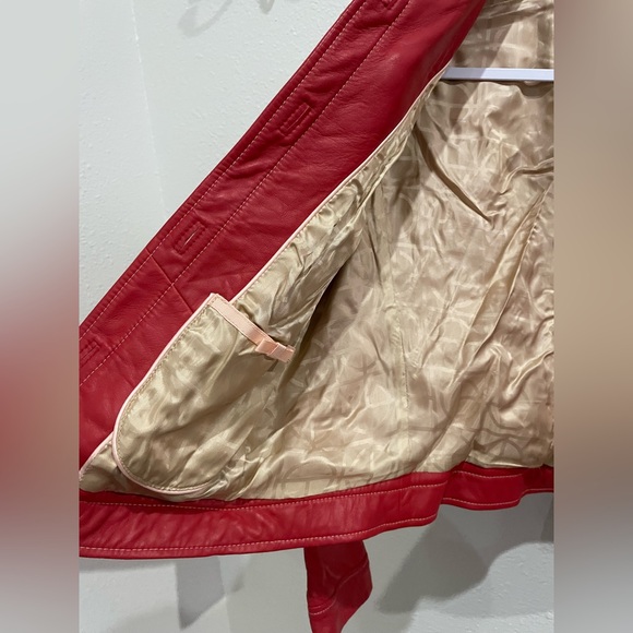 Cole Haan Red Leather Jacket Chic Preppy Button Pockets Moto Lined Contemporary - Picture 3 of 9